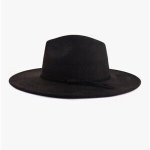 Wide Brim Black Fedora Hat For Men & Women - 22"-22.8" Adjustable Fit - Wool Fel